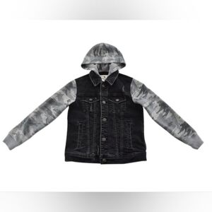 Abercrombie And Fitch Black Denim Jacket with Gray Camo Sleeves - 15/16/Small